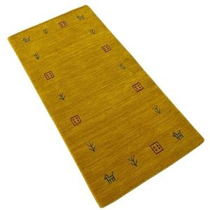 Oosters tapijt, goud, Gabbeh tapijt, 100% wol, Loom handgemaakt, 70 x 140 cm