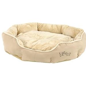 Dehner Favoriete hondenbed en kattenbed Sammy, ovaal, ca. 90 x 80 x 14 cm, polyester, beige