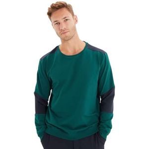 Trendyol Heren Crew Neck Colorblock Regular Sweater, Emerald Green, L, Emerald Groen, L