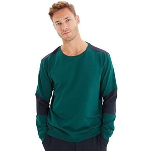 Trendyol Heren Crew Neck Colorblock Regular Sweater, Emerald Green, 2XL, Emerald Groen, XXL