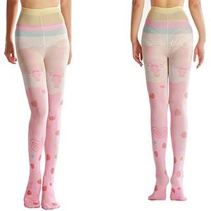 SAHABOWI Vrouwen panty, ondoorzichtige hoge taille panty, vintage controle top kousen, IJs Aardbei, one size