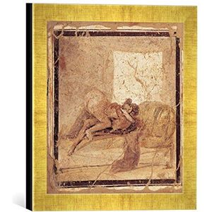 Ingelijste afbeelding van de 1e eeuw erotische scène/Romeinse muurschildering, kunstdruk in hoogwaardige handgemaakte fotolijst, 30x30 cm, Gold Raya