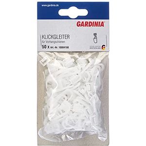 GARDINIA 50 stuks witte plastic klikglider met opvouwbare leghaken voor GE en P2UE gordijnrails
