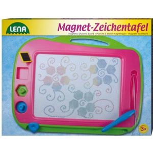 Lena 65714 - Grote Color Magneet tekenbord, magneetbord ca. 41 cm, toverbord met handgreep, vaste pen en 3 stempels, toverschilderbord voor kinderen vanaf 3 jaar, schilderbord met 4 kleurvelden