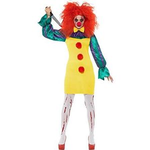 Classic Horror Clown Lady Costume, Multi-Coloured, with Dress, Neck Ruffle & Nose, (L)