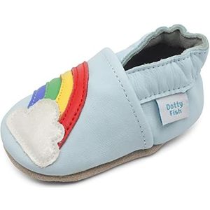 Dotty Fish Zachte lederen babyschoenen met antislip suede zolen. Jongens en meisjes. Veelkleurige Regenboog. 0-6 maanden.