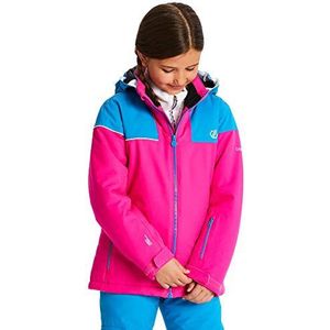 Dare2B Kid's Entail Waterdicht en ademend High Loft Geïsoleerde Opvouwbare Hooded Ski en Snowboard Jas met Sneeuwrok en Reflecterende Detail Cyber Roze/Altantic Blauw, 15-16