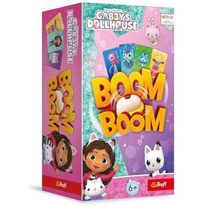 Trefl - Boom Boom, Gabby's Dollhouse - Dynamisch familiespel, Gek spel met belletje, Plezier voor de hele familie, Kaartspel met de helden uit de cartoon Gabbi's kattenhuis, voor kinderen vanaf 6 jaar