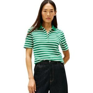 Tommy Hilfiger Dames 1985 REG Pique Polo SS WW0WW43224 S/S Polo, Groen (Nouveau Groen/Ecru STP), XL, Groen (Nouveau Groen/Ecru Stp), XL