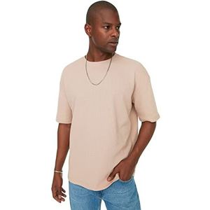 Trendyol Mannelijk duurzamer oversized basic gebreid T-shirt met ronde hals, Kameel, M