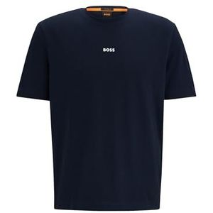 BOSS TChup Relaxed-Fit T-shirt voor heren, van stretchkatoen met logo-print, donkerblauw, XS