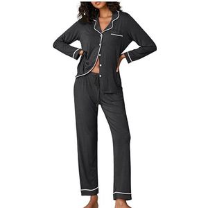 Ekouaer Pajamas Women's Long Sleeve Sleepwear Soft Button Down Loungewear Pjs Lounge Set Nightwear,Deep Flower Gray,Medium