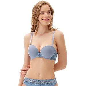 Dagi Blue Fashion Gebreide Underwire Strapless Lace Push-Up Thin-Removable Strap Push-Up Bra, Blauw, 75A, blauw, 75A