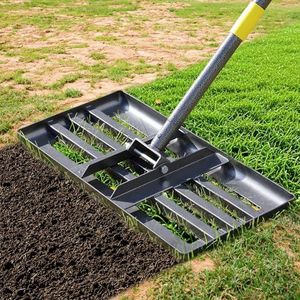 Gazon nivellering hark, 5 FT verstelbare lange steel niveau gazonhark, zwart zwaar niveau gazon en 1 inch diameter roestvrij stalen handvat gazon leveler hark, gazon leveler tool voor bodem gras