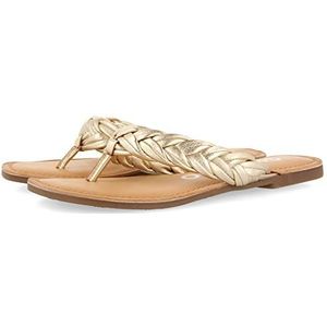 GIOSEPPO Platte gevlochten sandalen voor dames, zwart, goudkleurig, 36 EU