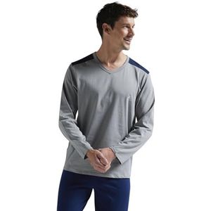 Athena - Lange Pyjamaset - Grijs/Marineblauw - Jersey van 100% Ademend Katoen - T-shirt met Lange Mouwen en Broek