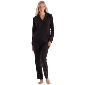 Dames Dark Brown Lace gedetailleerd shirt en broek pyjamaset, M, donkerbruin, M