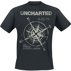 Uncharted Compass Sign T-shirt zwart S 100% katoen Fan merch, Gaming