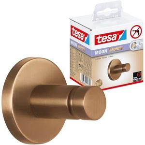 tesa MOON Handdoekhaak van Geborsteld Brons - Zelfklevende Handdoekhaak Gemaakt van PVD-gecoat Metaal - Zonder Boren, incl. Kleefoplossing - 37 mm x 37 mm x 36 mm