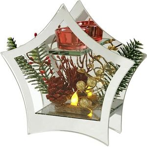 Gedecoreerd decoratief object van glas met dennentakken decoratieve takken en LED-licht lamp kandelaar sfeerlicht kerstdecoratie decoratie Kerstmis glas geschenk decoratief object ornamenten 3D