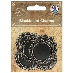 URSUS 40700001 Blackboard Charms, bordfolie sticker in vintage design, 6 stuks met een diameter van 40 mm, kunnen individueel worden beschreven. Ideaal als cadeaulabel, zwart, 4 cm
