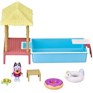 Bluey Pool Time Fun Playset: Bluey figure in Swim Suit, Pool with Diving Board and Deck and 4 Pool Accessories