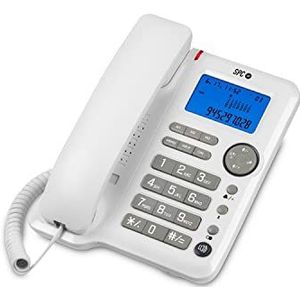 SPC Office ID – tafel- of wandtelefoon met groot batterij-aangedreven display, 3 directe opslagen, 3 oproepniveaus, beller-ID en handsfree-installatie – wit