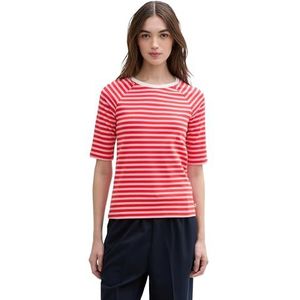 TOM TAILOR Denim T-shirt voor dames, 37168 - Red Pink Stripe, L