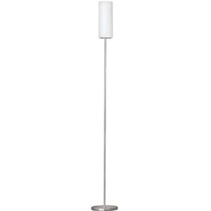 EGLO Vloerlamp Troy 3, 1-pits vloerlamp, materiaal: staal, kleur: nikkel mat, glas: satijn wit, fitting: E27, incl. trapschakelaar