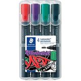 STAEDTLER 352 WP4-1 Lumocolor permanente kunst markers, desktop box van 4 verschillende kleuren, bullet tip