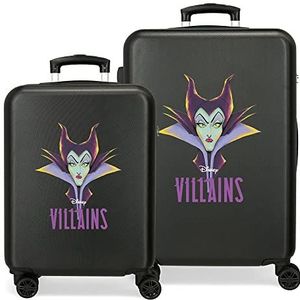 Disney Villains Malefica Kofferset, zwart, 55/65 cm, stijf, ABS-combinatiesluiting, 56 l, 6 kg, 4 dubbele wielen, handbagage, Zwart, Eén maat, kofferset