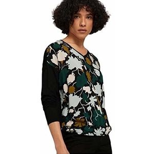 TOM TAILOR Dames Shirt met patroon in materiaalmix 1028805, 28370 - Green Large Floral Design, M