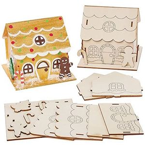 Baker Ross FX295 Peperkoekenhuis Houten Bouwpakketten - Set van 2, Kerstdecoraties Kinder Knutselpakket van Hout, DIY Kerstdecoratie