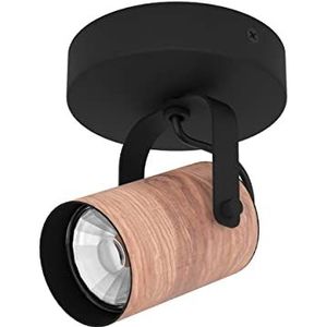 EGLO LED wandlamp Cayuca, muurlamp met zwenkbare spot, lamp wand binnen van natuurlijk hout en zwart metaal, wandverlichting voor woonkamer en hal, wandspot met GU10 lichtbron, warm wit