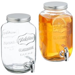 Relaxdays limonadetap - set van 2 - 3,5 liter - met kraantje - glas