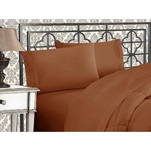 Elegant Comfort Luxe 1500 draadtelling Egyptische kwaliteit drielijn geborduurd zachtste premium hotelkwaliteit 4-delige bedlakenset, kreuk- en vervaagbestendig, koning, brons