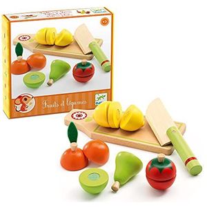 Djeco DJ06526 Houten speelgoed snijplank met mes, groenten en fruit, meerkleurig