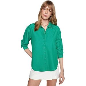 Trendyol Vrouwen Basics Oversize Basic Shirt Kraag Geweven Shirt,Groen,36, Groen, 62