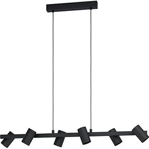 EGLO Hanglamp Gatuela 1, eettafellamp met 6 spots, pendellamp van zwart metaal, spot-lamp hangend voor woonkamer en eetkamer, spotjes met E14 fitting