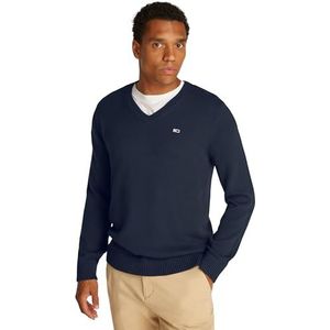 Tommy Jeans TJM Slim Essential Vneck DM0DM19429 Pullover Trui voor heren, blauw (Dark Night Navy), S, Blauw (Donker Nacht Marine), S