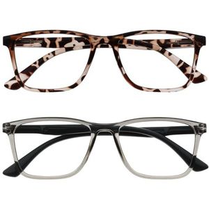 OPULIZE NYX Blauwlichtfilterbril Dames/Heren - niet-verblindend UV400, veerscharnier, tegen vermoeidheid - 2 Stuks - Rechthoekig montuur - Bruin Grijs, 2 Stuks - Bruin/Grijs