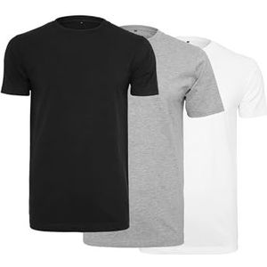 Build Your Brand Heren T-shirt ronde hals 3-pack basic shirts voor mannen, multipack tees verkrijgbaar in vele varianten, maten XS - 5XL, meerkleurig (Blk/H.grey/white 02227), 5XL