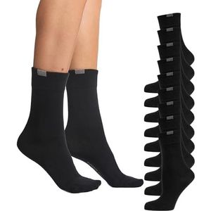 Nur Die Set van 9 sokken van ademend katoen, effen, comfortabele band zonder drukkende naad, voor dames, zwart, 39-42 EU