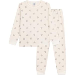 Petit Bateau Pyjama voor kinderen van katoen, bedrukt met zilveren harten, Milk/zilver, 24 Maanden