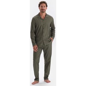 Dagi Herenshirt met lange mouwen, microprint, gebreid shirt, pyjamaset, groen, M