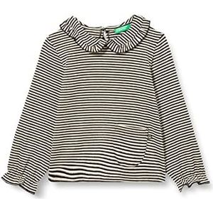 United Colors of Benetton T-shirt M/L 30VYG104I lange shirt, wit en zwart, gestreept, 901, 82 meisjes