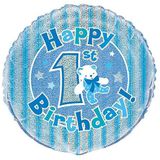 Unique Party 55481 5522-18" Folie Blauw 1e Verjaardag Ballon, Prisma