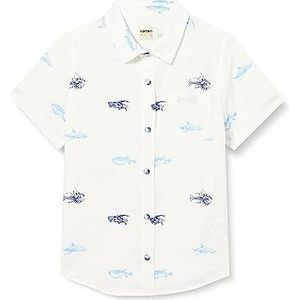 Koton Boys's Shirt met korte mouwen, katoen, bedrukt met zakdetail, Wit design (05u), 5-6 Jaar