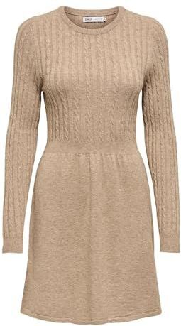 Only - ONLFIA LS CABLE DRESS - Gebreide Jurk - Toasted Coconut - Getailleerd met Kabelpatroon