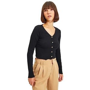 Trendyol Vrouwen Regular Bodycon V-hals Gebreide Blouse, Zwart, XL